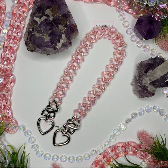 TikTok Famous PINK PEACH Jelly TRIPLE HEARTS Resin Bag Strap Novelty Bag Chain - Picture 11 of 14